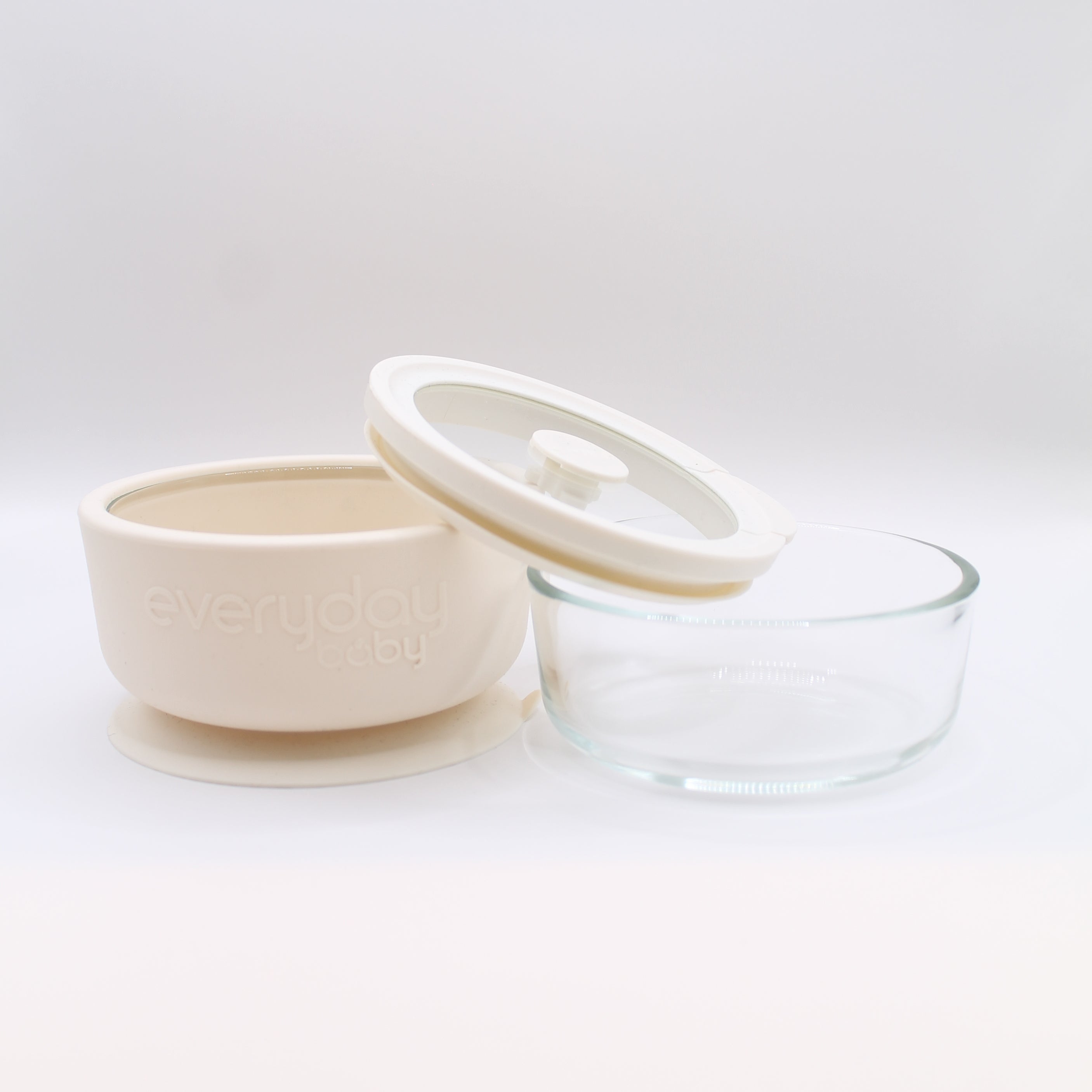 Glasschalen für Babys mit Silikonschutz, Saugnapf und Deckel – Set