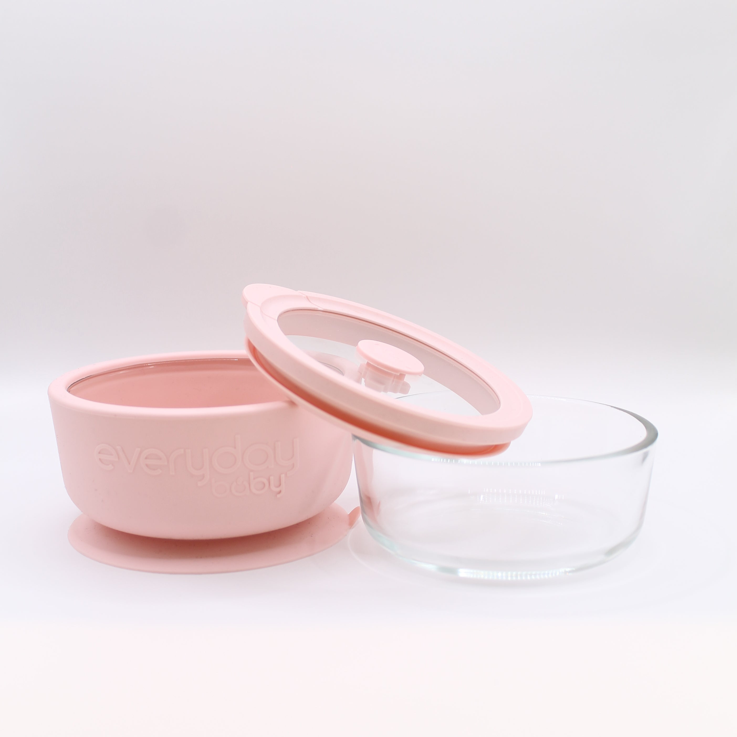 Glasschalen für Babys mit Silikonschutz, Saugnapf und Deckel – Set