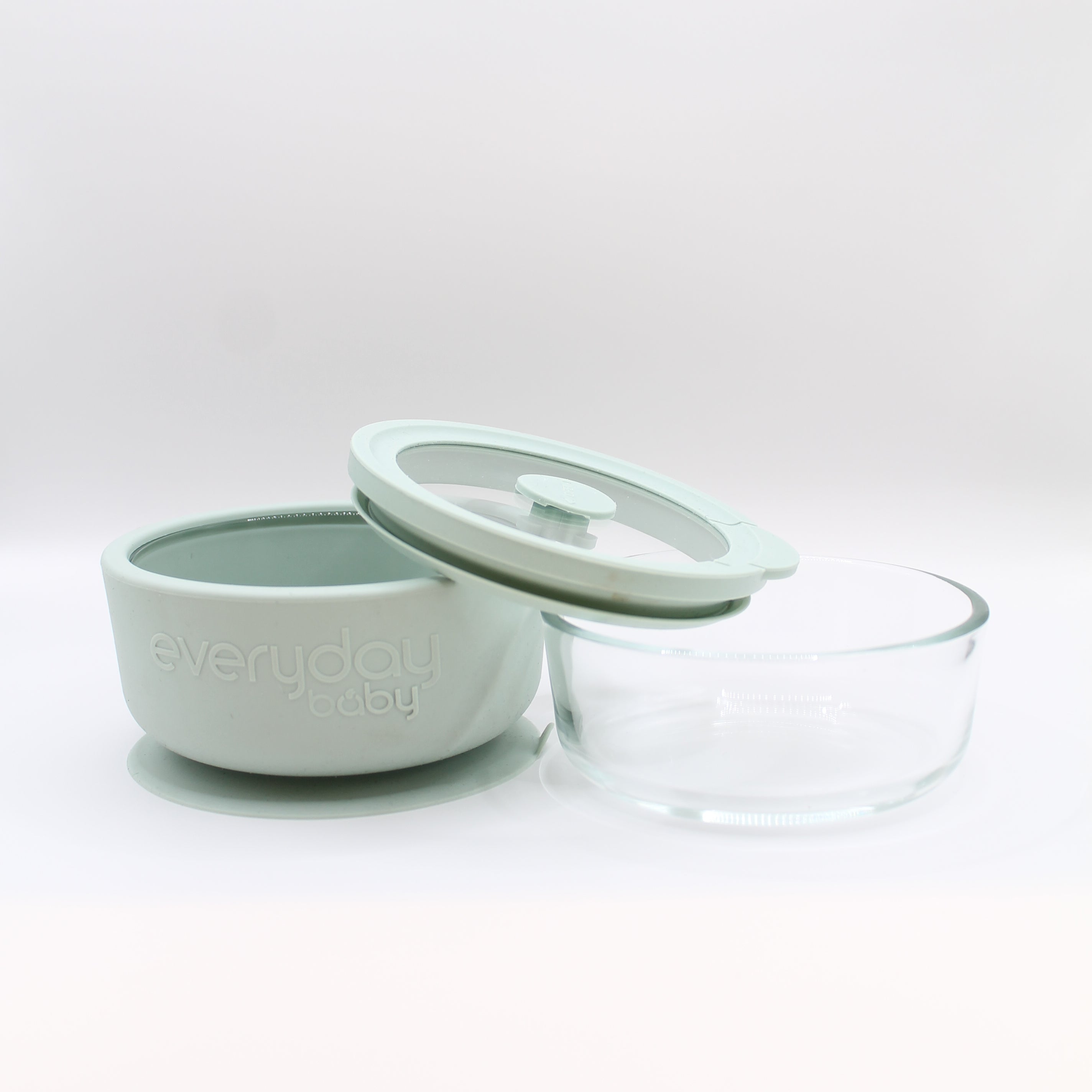 Glasschalen für Babys mit Silikonschutz, Saugnapf und Deckel – Set