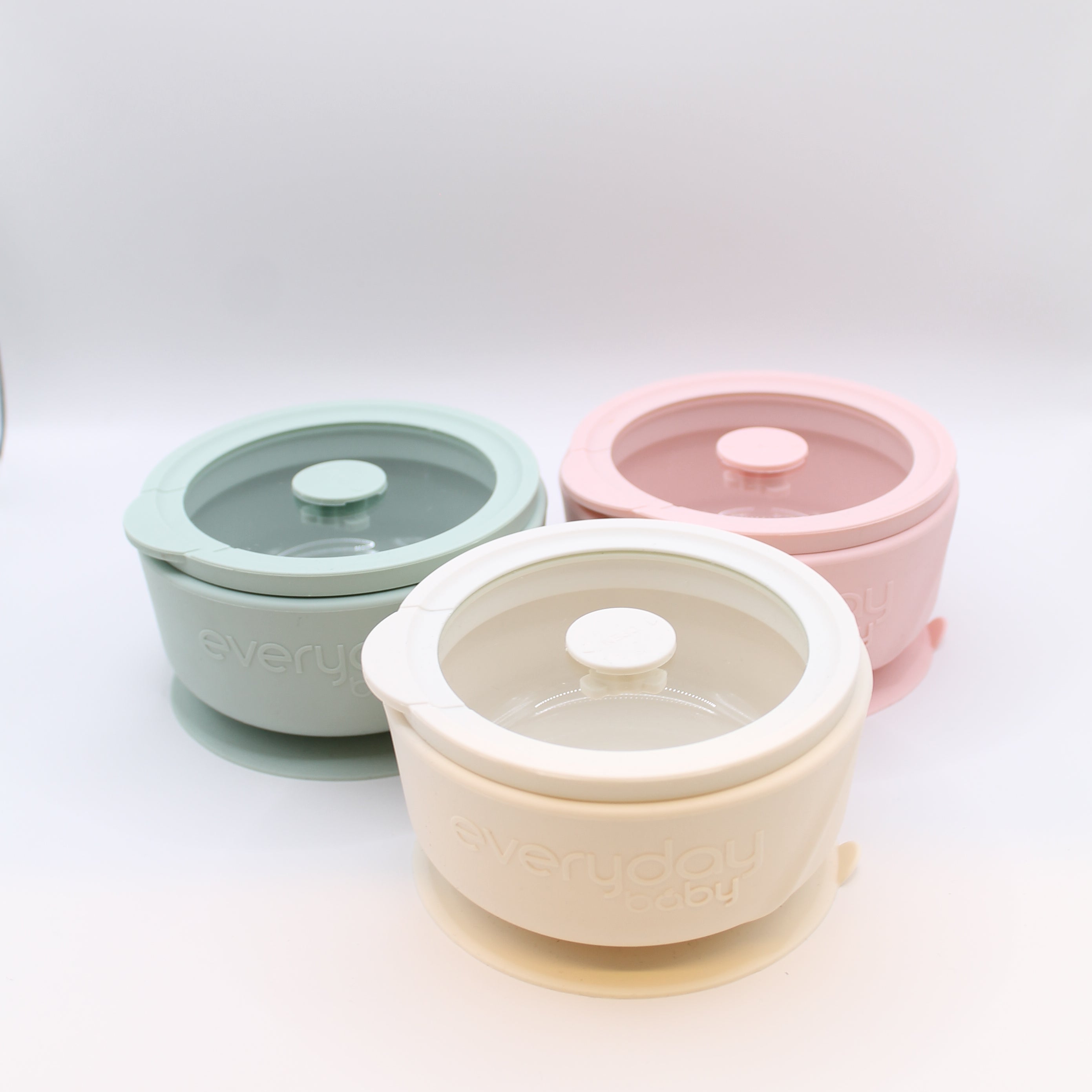 Glasschalen für Babys mit Silikonschutz, Saugnapf und Deckel – Set